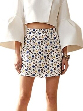 Vtg 90s white cotton twill whimsical butterfly veggie garden print mini skort 10